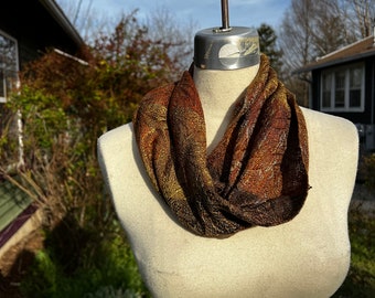 Handwoven Hand Dyed Cowl Seacell Tencel Browns Copper Gold with Hand Dyed Stripes Tencel Silk Seacell Tencel Weft 1