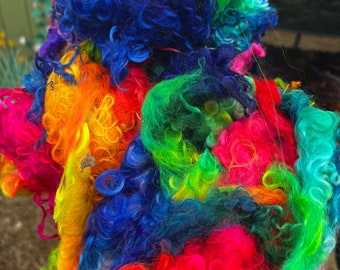 Hand Dyed Wool Long Locks Curls Wensleydale Assorted Vibrant Rainbow Spinning Felting Fiber Arts