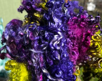 Wool Long Locks Curls Teeswater Assorted Deep Purple Chartreuse Green Spinning Felting Fiber Arts