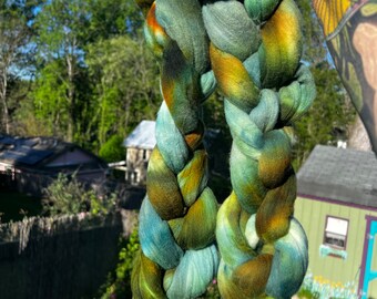 Hand Dyed Soft Rambouillet 21.5 Micron Roving Top Wool Comb Top Deep Greens Colors 4 plus ounces Spinning Felting