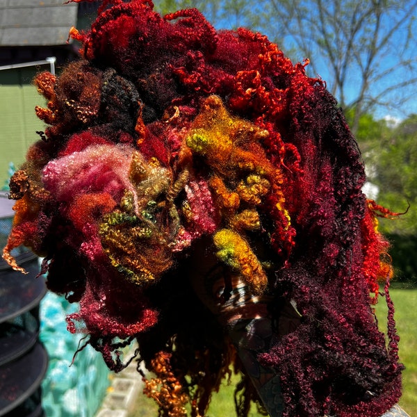 Hand Dyed Wool Locks Curls Blue Faced LeicesterAssorted Autumn Colors Deep Reds Golds Orange Greens Spinning Felting Fiber Arts