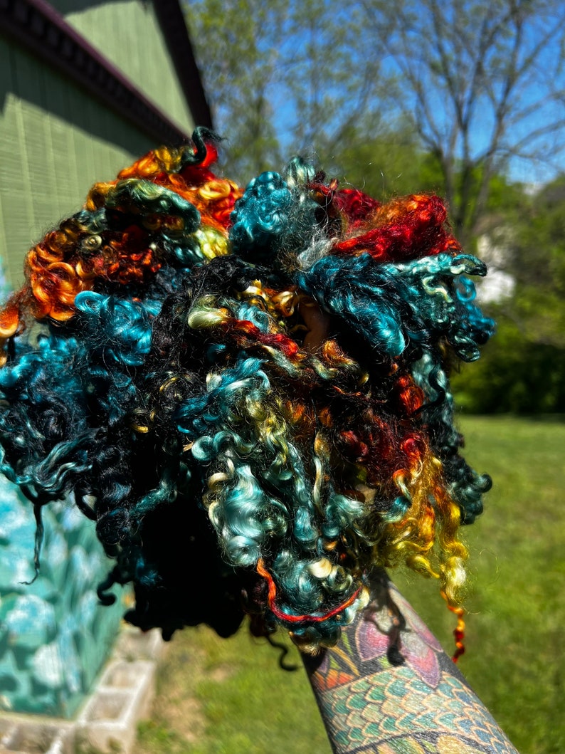 Hand Dyed Wool Long Locks Curls Wensleydale Assorted Gold Teal Blue Green Copper Spinning Felting Fiber Arts image 4