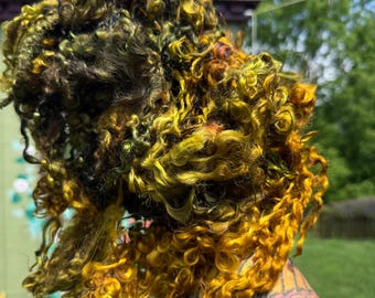 Hand Dyed Teeswater Wool Locks: Green, Olive, Gold, Brown Spinning Felting Fiber Arts