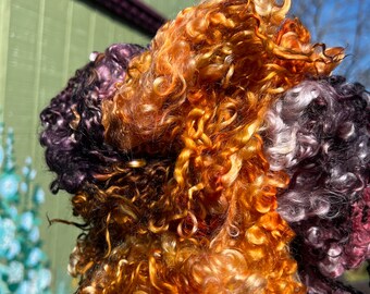 Hand Dyed Wool Long Locks Curls Wensleydale Assorted Maroon Aubergine Brown Gold Bronze Spinning Felting Fiber Arts