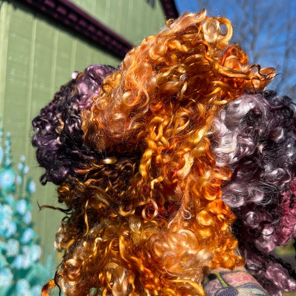 Hand Dyed Wool Long Locks Curls Wensleydale Assorted Maroon Aubergine Brown Gold Bronze Spinning Felting Fiber Arts