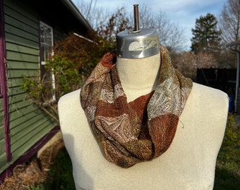 Handwoven Hand Dyed Cowl Seacell Tencel Browns Copper Gold with Hand Dyed Stripes Tencel Silk Seacell Tencel Weft 2