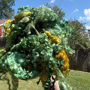 Hand Dyed Wool Locks Curls Teeswater Assorted Greens  Spinning Felting Fiber Arts