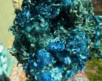 Hand Dyed Wool Locks Curls Teeswater Assorted Blues Greens Spinning Felting Fiber Arts