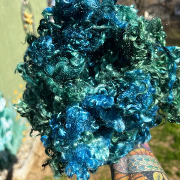 Hand Dyed Wool Locks Curls Teeswater Assorted Blues Greens Spinning Felting Fiber Arts