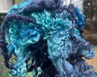 Hand Dyed Wool Locks Curls Teeswater Assorted Sea Blues Greens Dark Blues Spinning Felting Fiber Arts