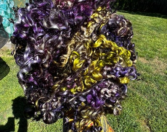 Wool Long Locks Curls Teeswater Assorted Deep Purple Chartreuse Green Spinning Felting Fiber Arts