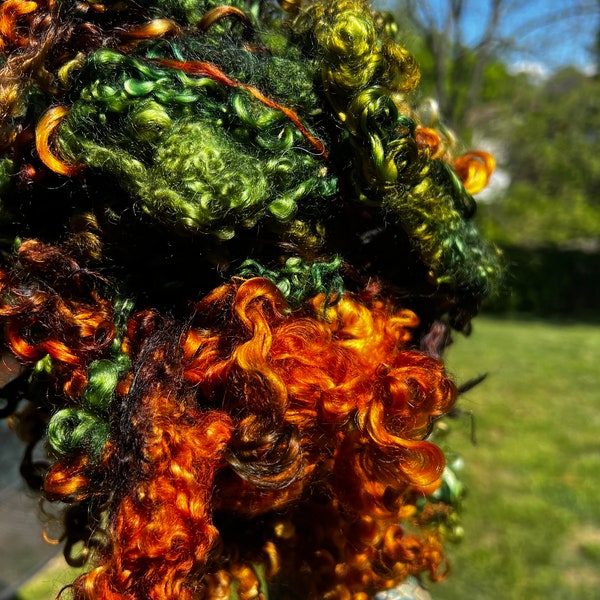 Hand Dyed Wool Locks Curls Teeswater Assorted Deep Greens Olives Gold Browns Spinning Felting Fiber Arts
