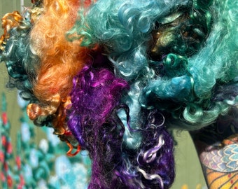 Hand Dyed Wool Long Locks Curls Wensleydale Assorted Dark Rainbow Spinning Felting Fiber Arts