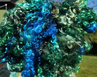 Hand Dyed Wool Locks Curls Teeswater Assorted Blues Greens Spinning Felting Fiber Arts