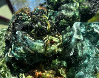 Hand Dyed Wool Locks Curls Teeswater Assorted Greens  Spinning Felting Fiber Arts