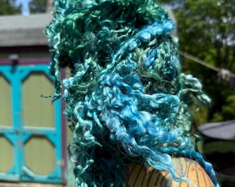 Hand Dyed Wool Locks Curls Teeswater Assorted Blues Greens Spinning Felting Fiber Arts