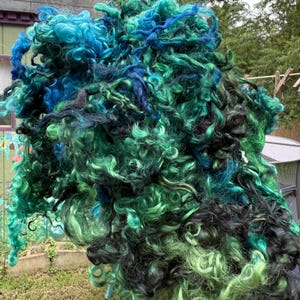 Hand Dyed Wool Locks Curls Teeswater Assorted Blues Greens Spinning Felting Fiber Arts