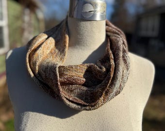 Handwoven Hand Dyed Cowl W Twist Tencel Cotton Wine Bronze Gold w Natural Seacell Tencel Weft 2