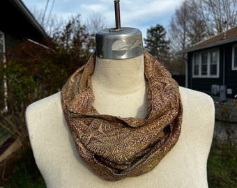 Handwoven Hand Dyed Cowl Seacell Tencel Browns Copper Gold with Rose Gold Tencel Weft