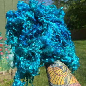 Hand Dyed Wool Locks Curls Teeswater Assorted Sea Blues Greens  Spinning Felting Fiber Arts