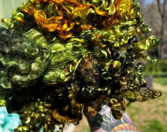 Hand Dyed Wool Locks Curls Teeswater Assorted Deep Greens Olives Gold Browns Spinning Felting Fiber Arts