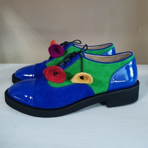 Women’s Oxford Shoe, Blue Patent Leather Shoes, Green Suede Shoes, Tie Shoes, Casual Shoe, Formal Brogue Shoes, Handmade Bright Shoes