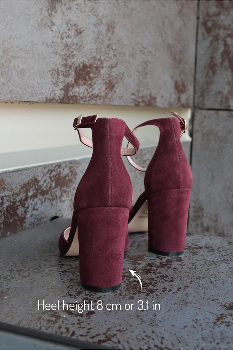 Wedding suede leather shoes, high heel burgundy shoes, fashion closed toe pumps, special occasion women’s shoes, handmade suede shoes