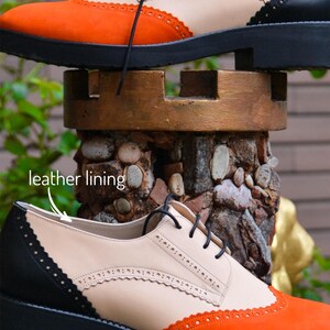 Womens Handmade Leather Suede Color Block Lace-Up Shoes, Black Oxford Shoe, Free Customization