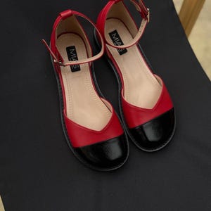 Women’s Barefoot Shoes, Wide Toe Flat Sandals, Red Leather Barefoot Shoes, Handmade Mary Jane Shoes, Custom Color Shoes, Summer Flat Shoes