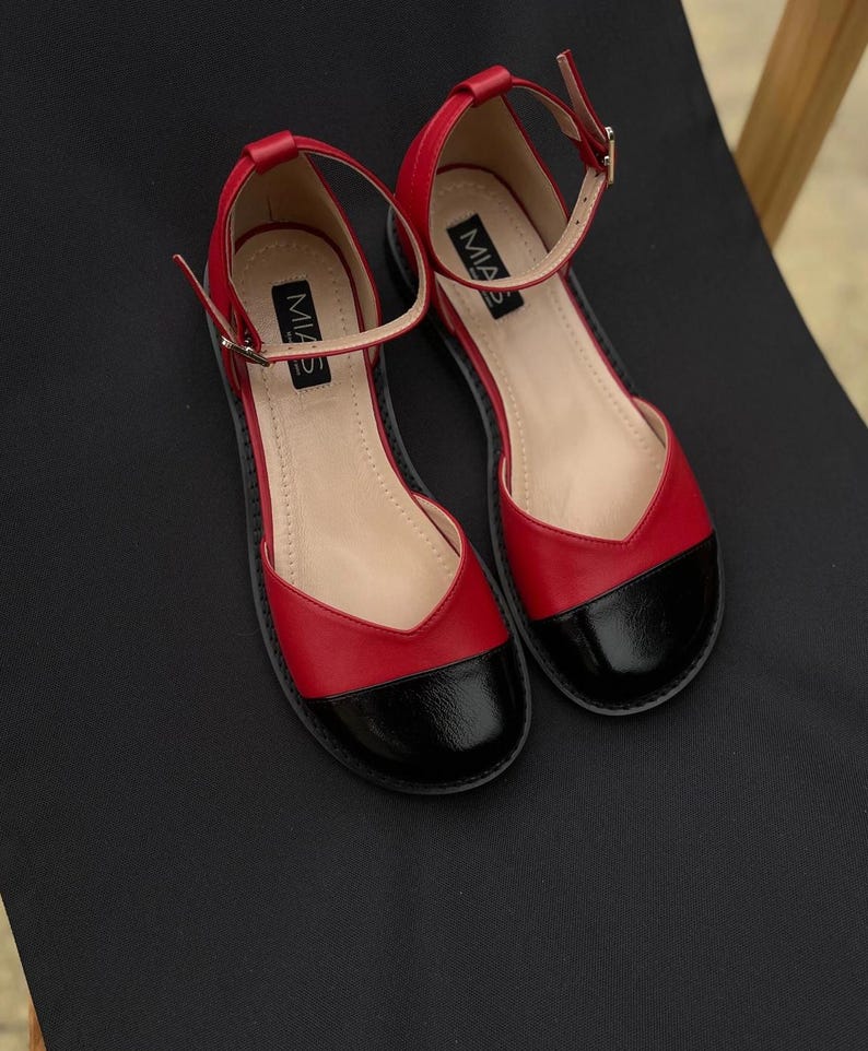 Women’s Barefoot Shoes, Wide Toe Flat Sandals, Red Leather Barefoot Shoes, Handmade Mary Jane Shoes, Custom Color Shoes, Summer Flat Shoes