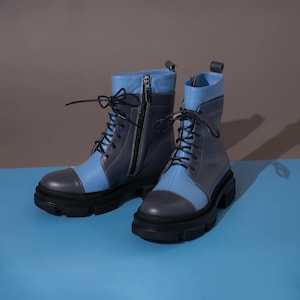 Custom made leather boots for women, ankle boots, combat military boots, platform chunky boots, high lace up boot, statement shoes ladies
