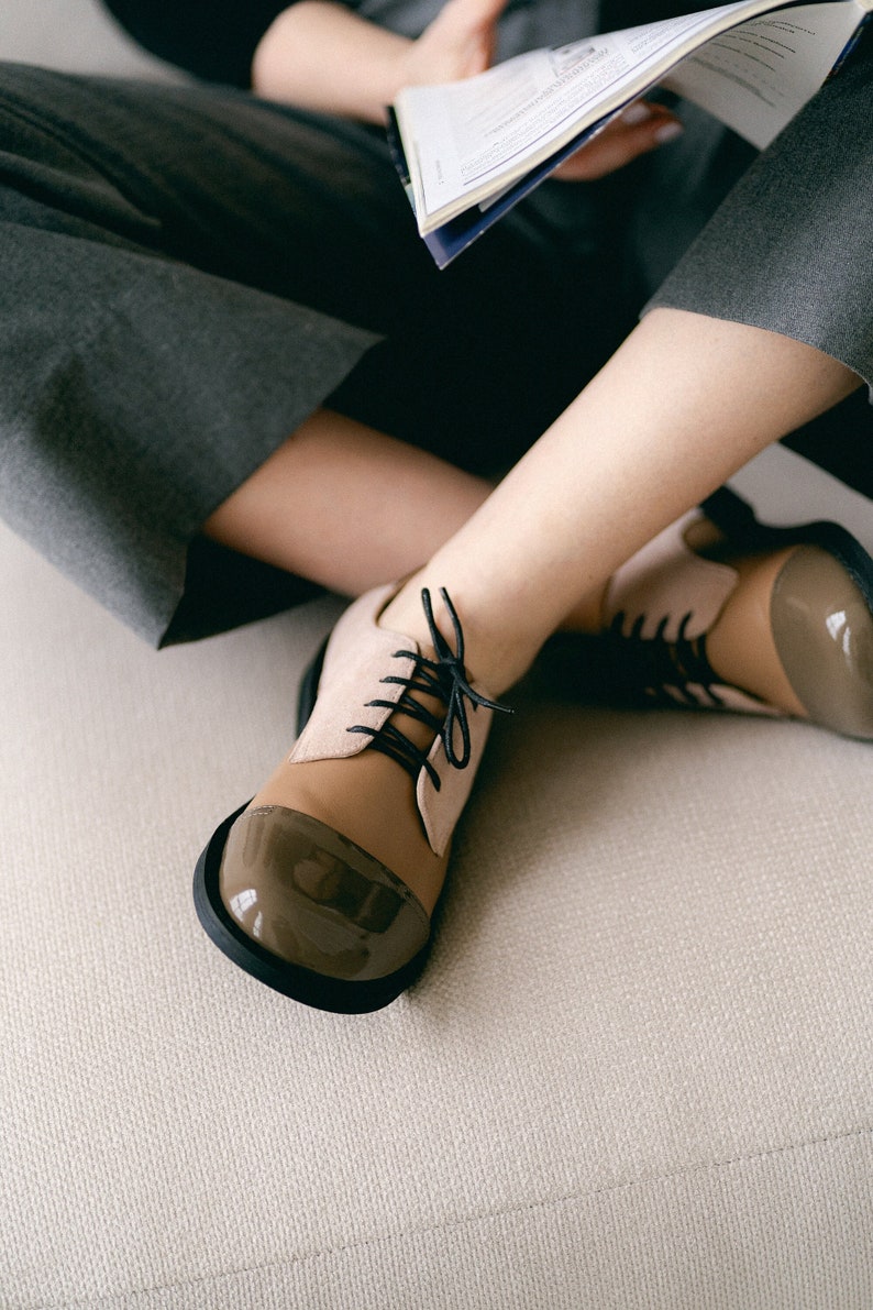 Womens Oxford Shoes, Genuine Leather Shoes, Patent Leather Flats, Brown Shoes, Dress Tie Shoes, Wide Fit Shoes