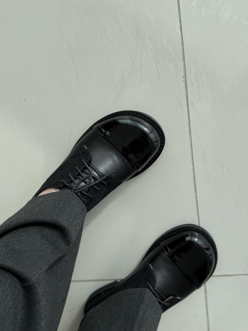 Women’s Barefoot Black Leather Oxford Shoes, Brogue Shoes, Formal Tie Shoes, Custom Color Shoes, Business Dress Code Shoes, Wide Fit Shoes