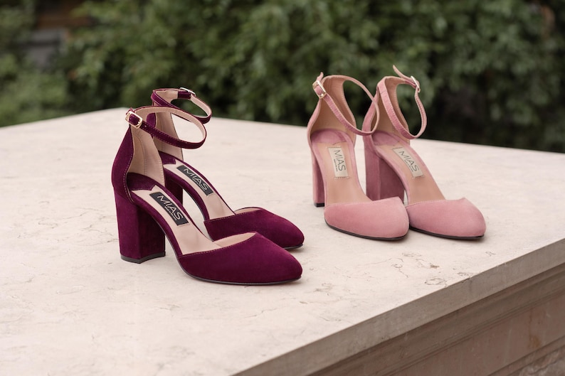 Wedding suede leather shoes, high heel burgundy shoes, fashion closed toe pumps, special occasion women’s shoes, handmade suede shoes