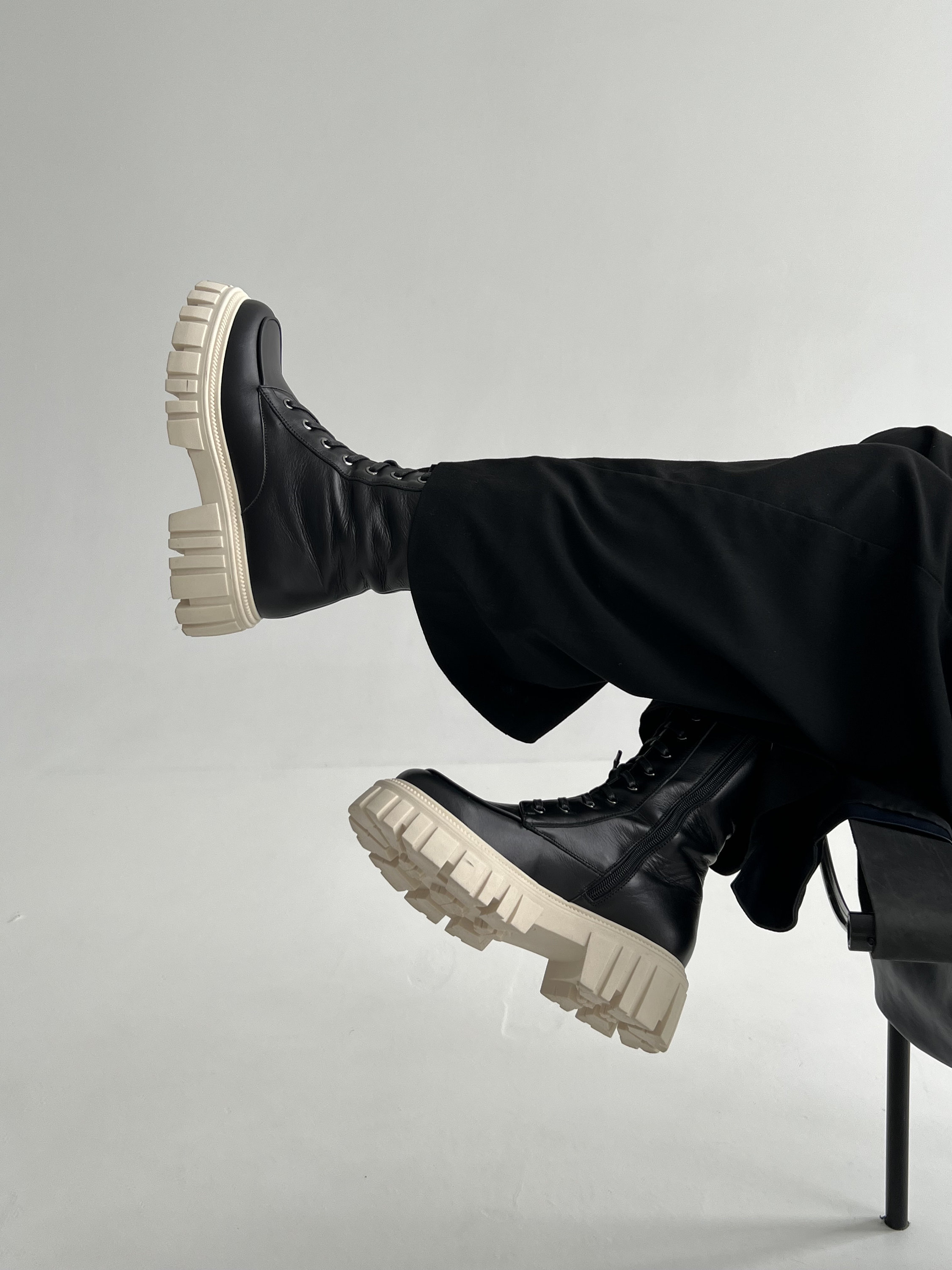 Black leather womens boots, ankle platform boots, high military boots, custom fall shoes, combat leather lined boots