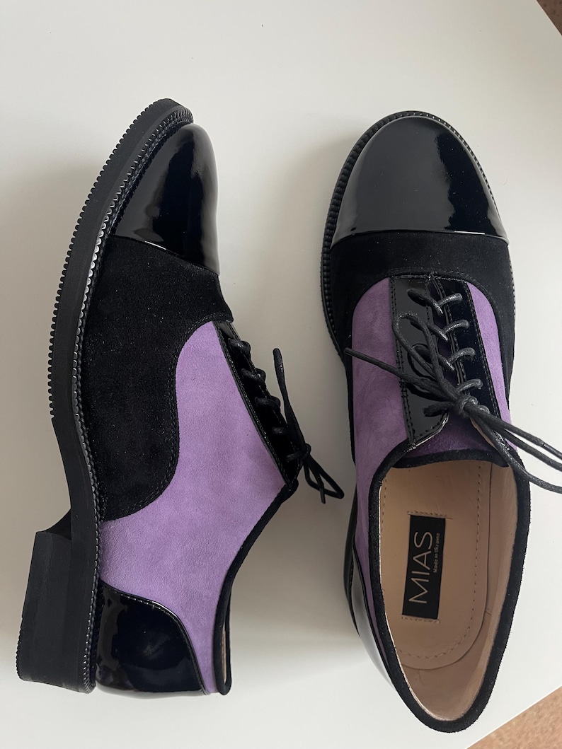 Women Handmade Oxford Shoe, Suede Shoes, Patent Leather Shoes, Genuine Leather Dress Shoe, Tie Shoe, Purple Casual Shoe, Office Shoes image 9