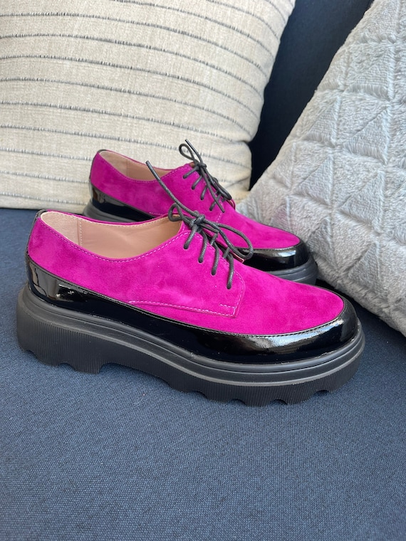 Women's Leather Oxford Shoes, Color Block Suede Shoes, Black Oxford Shoes, Unique Casual Shoes, Custom Color Shoes, Statement Brogue Shoes