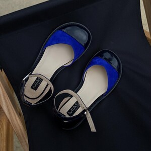 Women’s barefoot sandals, barefoot flat shoes, Mary Jane summer shoes, blue leather flats, custom barefoot shoes, closed toe shoes