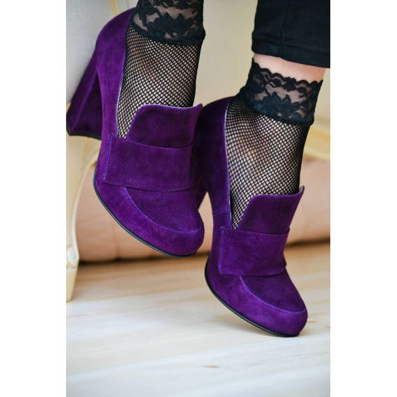 purple booties heels