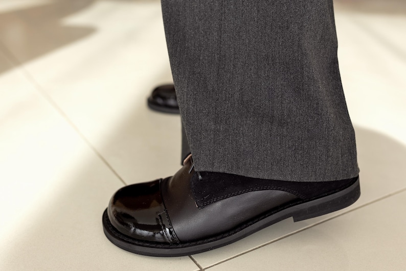 Women’s Barefoot Black Leather Oxford Shoes, Brogue Shoes, Formal Tie Shoes, Custom Color Shoes, Business Dress Code Shoes, Wide Fit Shoes