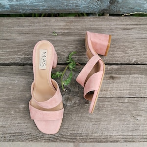 Handmade Suede Mules, Soft Leather Heeled Sandals, Block Heel Slippers, Custom Color Shoes, Summer Pumps, Fashion Shoes, Handmade Heels