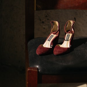Kylie Women's Handmade High Heel Burgundy Suede Shoes - Etsy