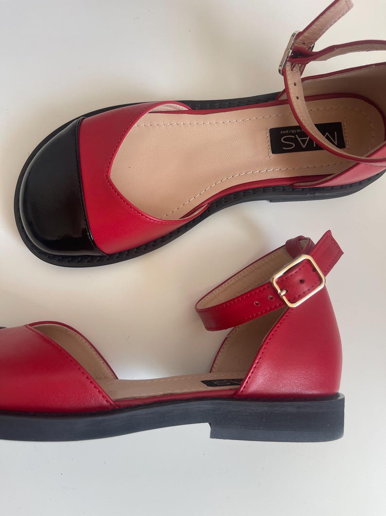Women’s barefoot sandals, barefoot flat shoes, Mary Jane summer shoes, red leather flats, custom barefoot shoes, closed toe shoes