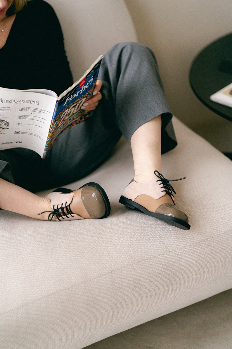 Womens Oxford Shoes, Genuine Leather Shoes, Patent Leather Flats, Brown Shoes, Dress Tie Shoes, Wide Fit Shoes