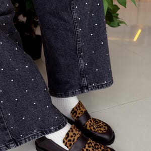 Womens barefoot loafer shoes, calfskin fur loafers, wide fit shoes, brown shoes, animal print leather shoes, ladies dress shoes