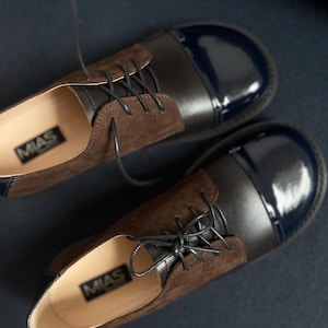 Women's barefoot brown leather oxfords, trendy black leather shoes, black tie shoes, wide fit shoes, custom color shoes, brogue shoes