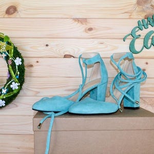 Blue Suede Bridal Shoes - Custom Made Wedding Pumps - Pointed Toe High Heel Shoes for Women - Customizable in Color and Material