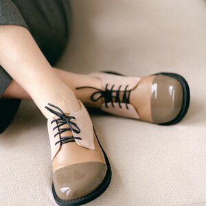 Womens Oxford Shoes, Genuine Leather Shoes, Patent Leather Flats, Brown Shoes, Dress Tie Shoes, Wide Fit Shoes