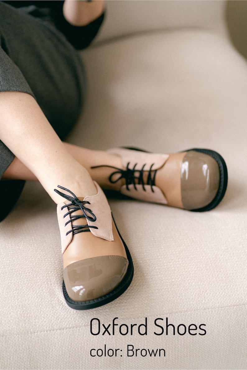 Womens Oxford Shoes, Genuine Leather Shoes, Patent Leather Flats, Brown Shoes, Dress Tie Shoes, Wide Fit Shoes