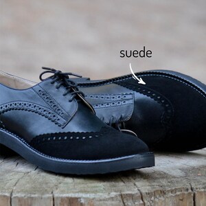 Elegant Lace-Up Oxfords Handcrafted Suede Patent Leather Shoes for Women, Fall Oxford Shoe, Brogue Shoes, Free Customization